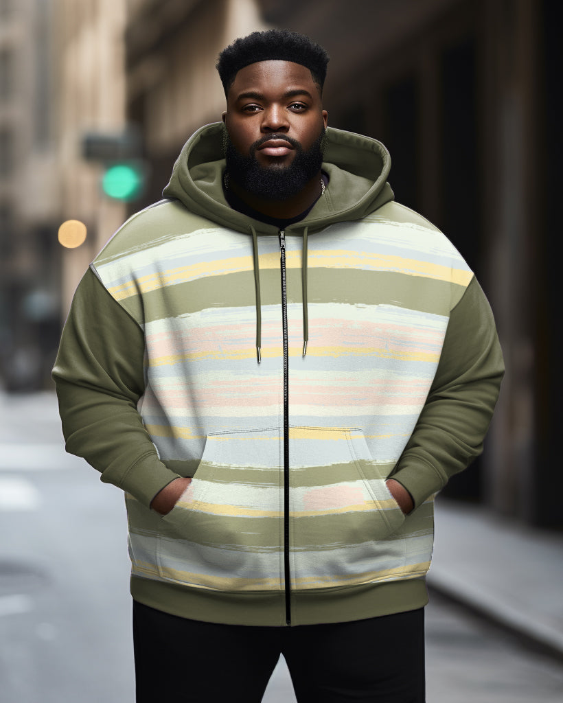 Men's Plus Size Colorblock Geometric Zip Hoodie