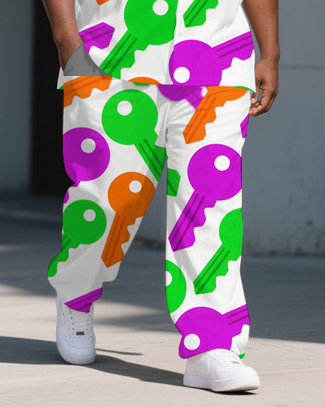 Big Guys Cartoon World Colorful Key Printed Laid Back Short-Sleeve Shirt Pants Sets