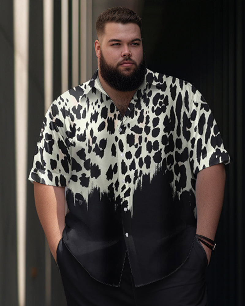 Leopard Print Short Sleeve Shirt Trousers Suit Men's Plus Size