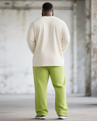 Big & Tall Men's Green Graffiti Letter Print Long Sleeve T-Shirt Trousers Suit