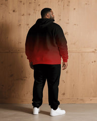 Big & Tall Men Fall/Winter Joker Casual Black & Red Gradient Chest King Printed Hoodie Suit