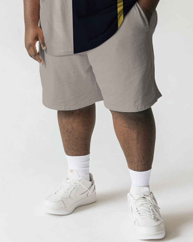 Men's Plus Size Daily Casual Khaki Striped Print Short Sleeve T-Shirt Shorts Suit