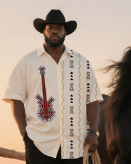 Big & Tall Men's Daily Casual Western Wind Rock Color Matching-short Sleeve Shirt Pants Suit