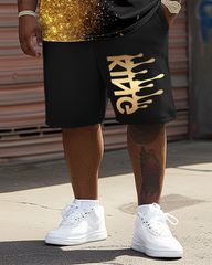Men's Plus Size Black Lion King T-Shirt Shorts Suit