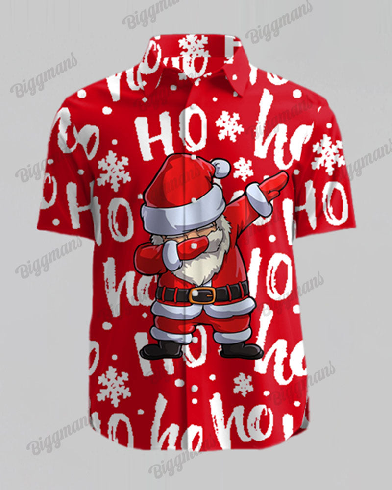 Big Men's Christmas Red Cartoon Letter Print Short Sleeve Shirt Shorts Set
