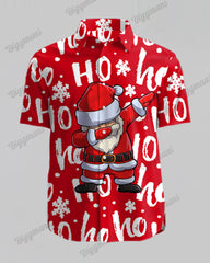 Big Men's Christmas Red Cartoon Letter Print Short Sleeve Shirt Shorts Set