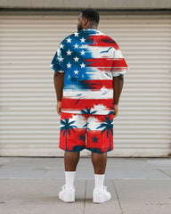 Men's Plus Size Independence Day Flag Coconut Tree Print Round Neck Short Sleeve T-Shirt Shorts Suit