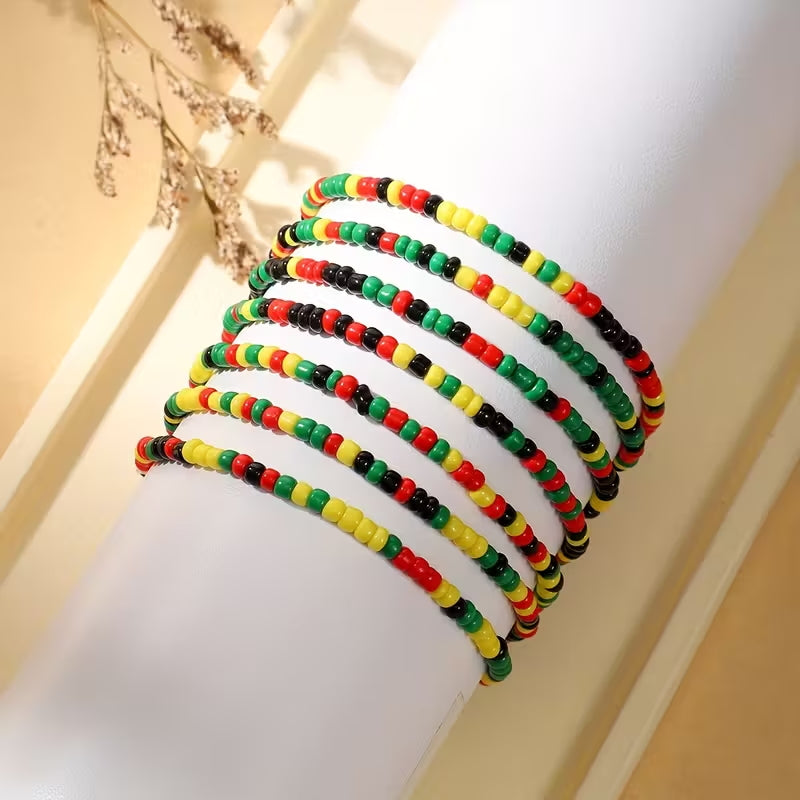 Black History Month Bohemian Black Red Yellow Green Bead Mixed Color Collocation Bracelet Elastic Bracelet