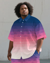 Big Guy's Pink Theme Layered Gradient Style 2-Piece Short-Sleeve Shirt & Shorts Suit