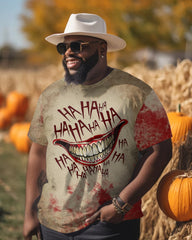 Big Men's Fashion Halloween Hahaha Laughing Mouth Printed Round Neck Short Sleeve T-Shirt