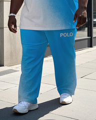 Big and Tall Men's Gradient Splicing Style POLO Letter Printed Short Sleeve T-shirt Pants Set