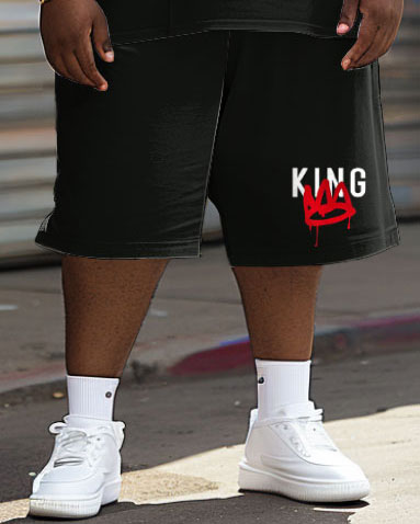Big & Tall Guy's Casual Graffiti Crown King Alphabet Print T-Shirt Shorts Set