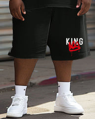Big & Tall Guy's Casual Graffiti Crown King Alphabet Print T-Shirt Shorts Set