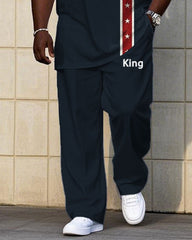 Men's Plus Size King Chest Printed Stitching Short Sleeve T-shirt Trousers Suit