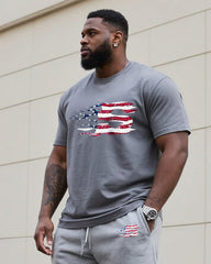 Big & Tall Men's Original Patriotic Flame Print Independence Day Crewneck T-Shirt Shorts Suit