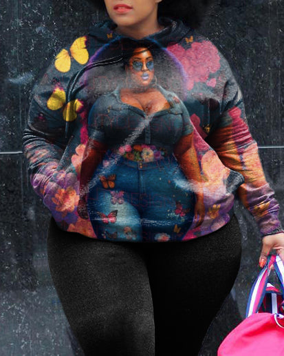 Women's Plus Size Butterfly Curly Women Hoodie Set