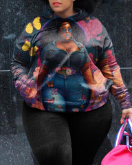 Women's Plus Size Butterfly Curly Women Hoodie Set