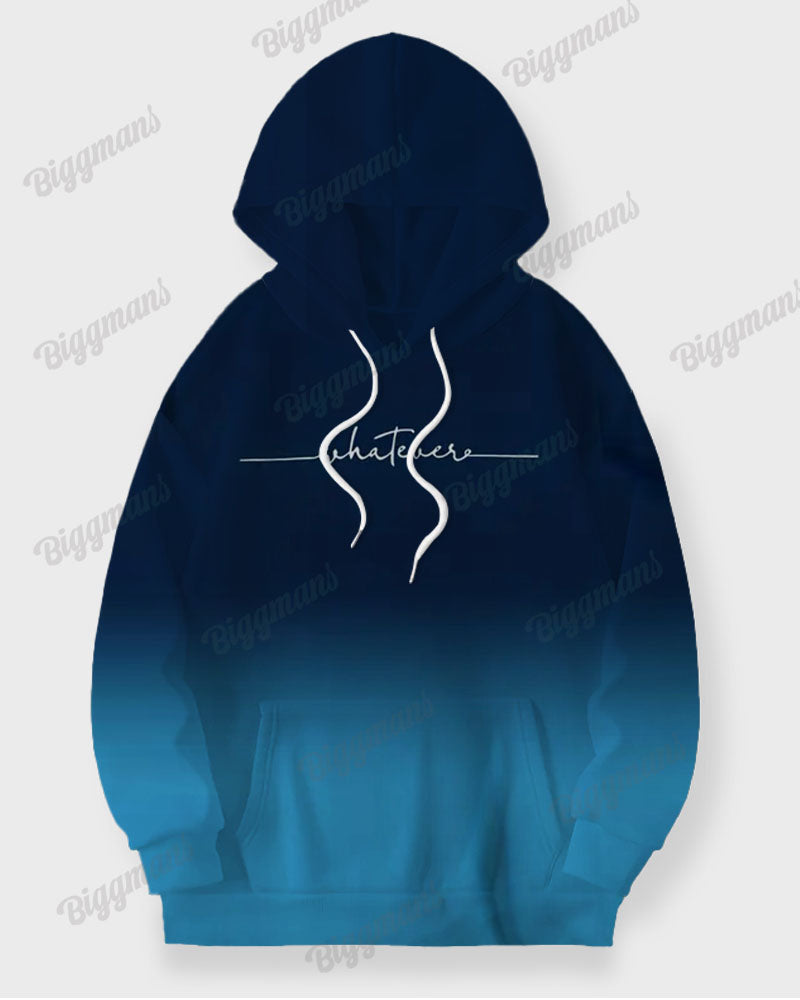 Men's Casual Blue Word Art Gradient Print Big & Tall Hoodie Set