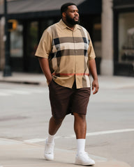 Big & Tall Men's Street Fashion Daily Casual Plaid Shirt Shorts Suit