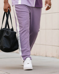 Big Boy Street Fashion High Purple Easy Color-block Striped Short-sleeve Trousers Suit