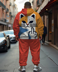 Men's Daily Casual Funny Cat Cartoon Print Plus Size Hoodie Suit