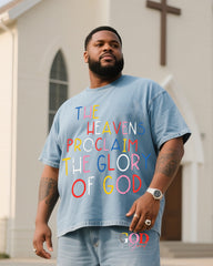 Plus Size Men Color Design GOD Denim T-Shirt Pants Suit