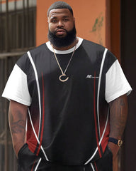 Street Casual Simple Light Stripe Printed Large Men's Set