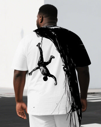 Men's Punk Style Man Hanging in Cliff Back Print Big & Tall Casual Short-Sleeve T-shirt 2-Piece Set