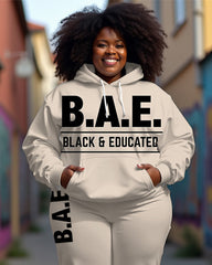 Women's Plus Size B.A.E Letter Print Long Sleeve Hoodie And Casual Pants Set