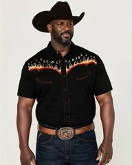Big & Tall Men's Western Flame & Note Black Short Sleeve Shirt