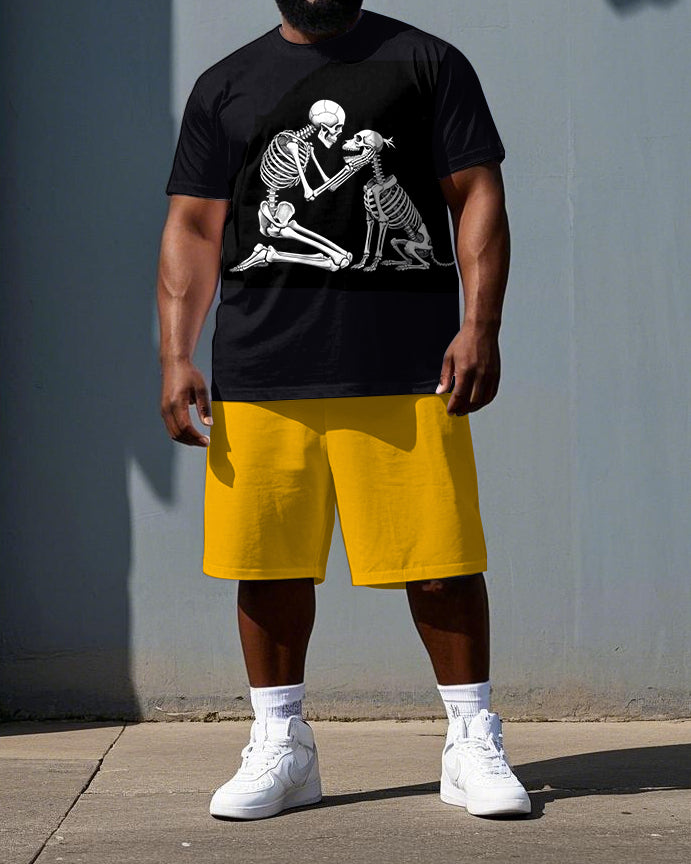 Friendship Lasts Forever Big & Tall Men's Skull & Dog Print Short Sleeve T-shirt Shorts Set