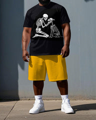 Friendship Lasts Forever Big & Tall Men's Skull & Dog Print Short Sleeve T-shirt Shorts Set