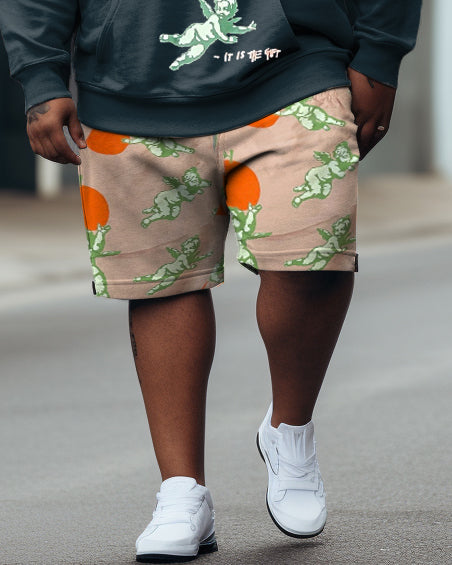 Men's Big & Tall Hip Hop Orange Angel Outrank Graffiti Hoodie Shorts Two Piece Set