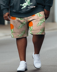 Men's Big & Tall Hip Hop Orange Angel Outrank Graffiti Hoodie Shorts Two Piece Set