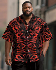Men's Plus Size Black Red Gradient Painting Letter Print Short Sleeve Shirt Trousers Suit
