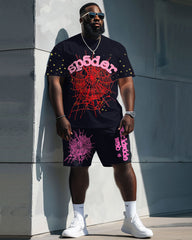Men's Plus Size Street Fashion Spider T-Shirt Shorts Suit