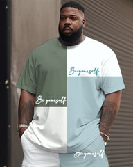 Men's Plus Size Casual Simple Stitching Color Block Letter Printed T-Shirt Shorts Set