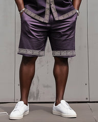 Big Man's Retro Daily Casual Edge Color Block Printing Short Sleeve Shirt Shorts Suit