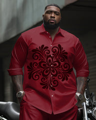 Men's Plus Size 2 Piece Outfit Retro Long Sleeve Shirt and Pants Set
