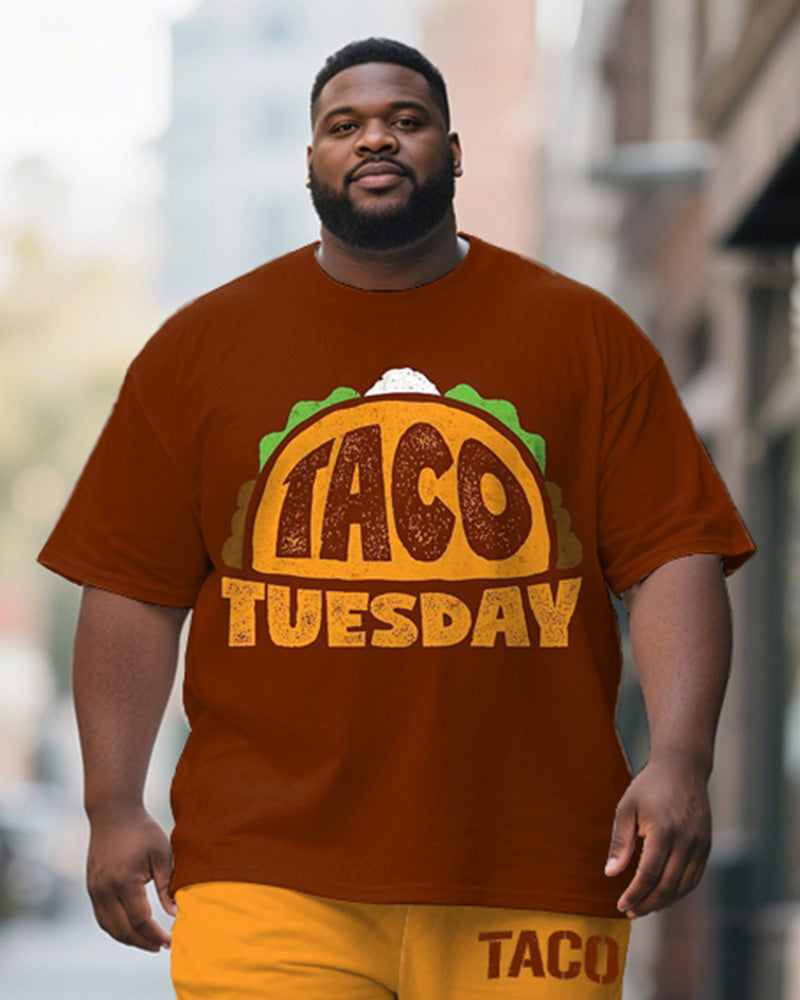 Men's Plus Size Graffiti Tacos Alphabet Print Short Sleeve T-Shirt Shorts Suit