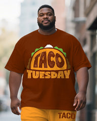 Men's Plus Size Graffiti Tacos Alphabet Print Short Sleeve T-Shirt Shorts Suit