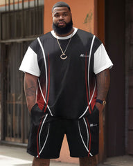 Street Casual Simple Light Stripe Printed Large Men's Set