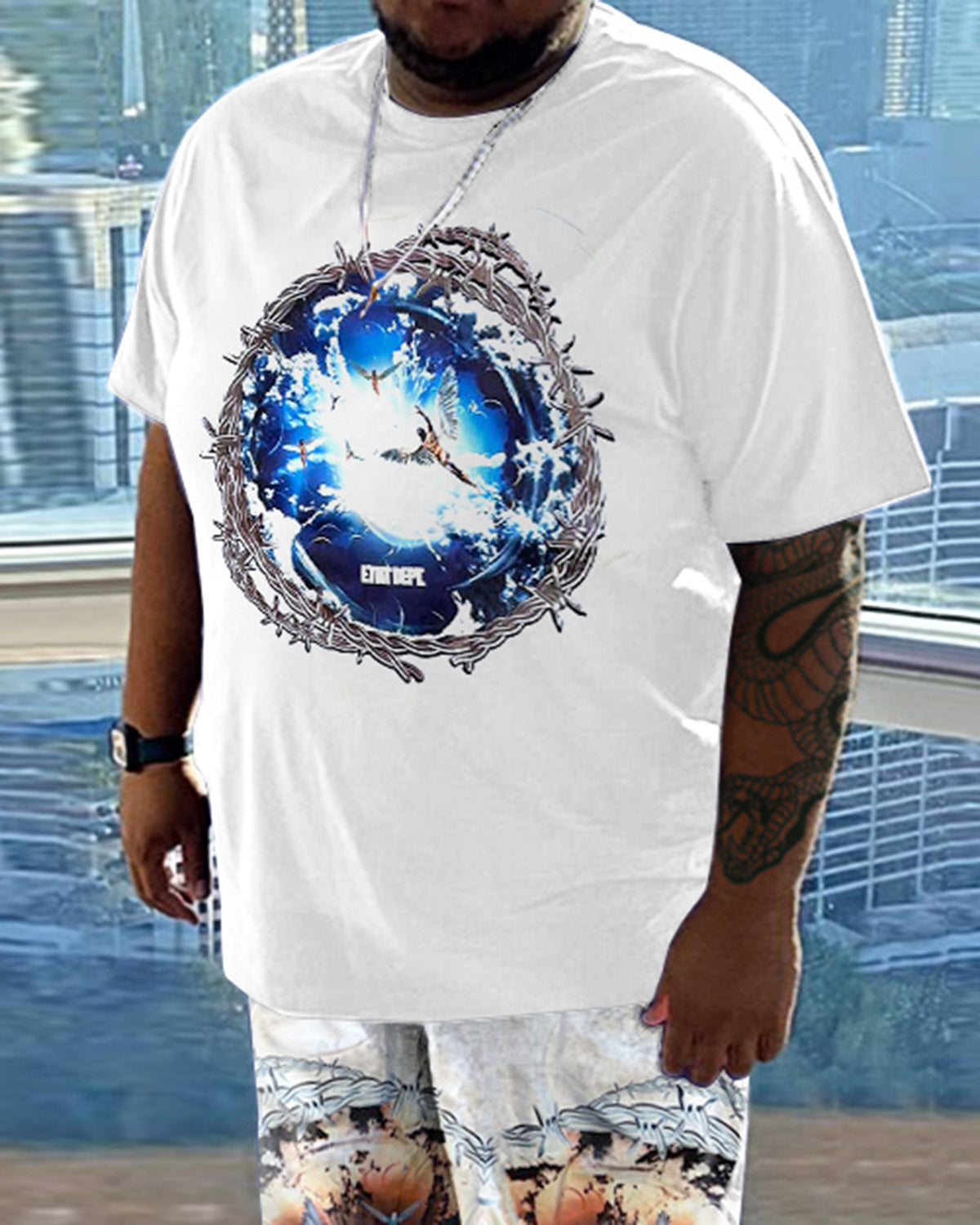 Men's Daily Casual Time And Space Printed Short Sleeve T-Shirt Set