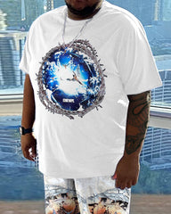 Men's Daily Casual Time And Space Printed Short Sleeve T-Shirt Set