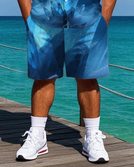 Big Men's Splicing Style Glacier NIGHTMARE Lettering Short-Sleeve Shirt and Shorts Set