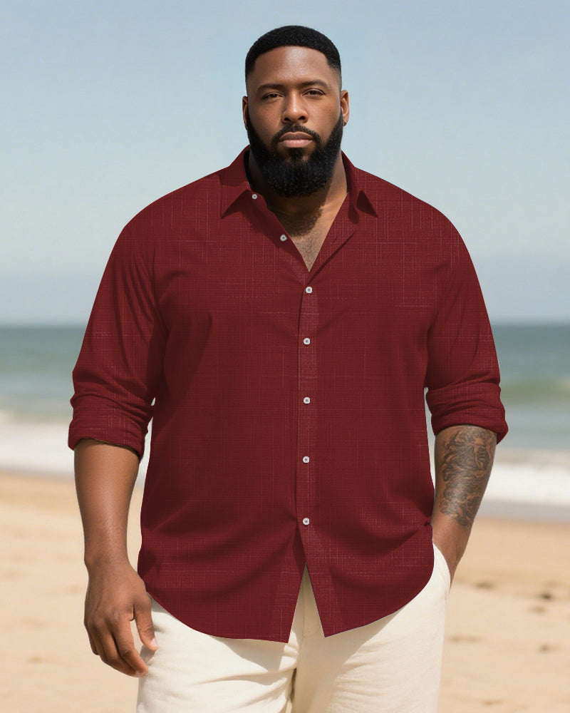 Big & Tall Men's Daily Solid Long Sleeve Bamboo Hemp Texture Shirt