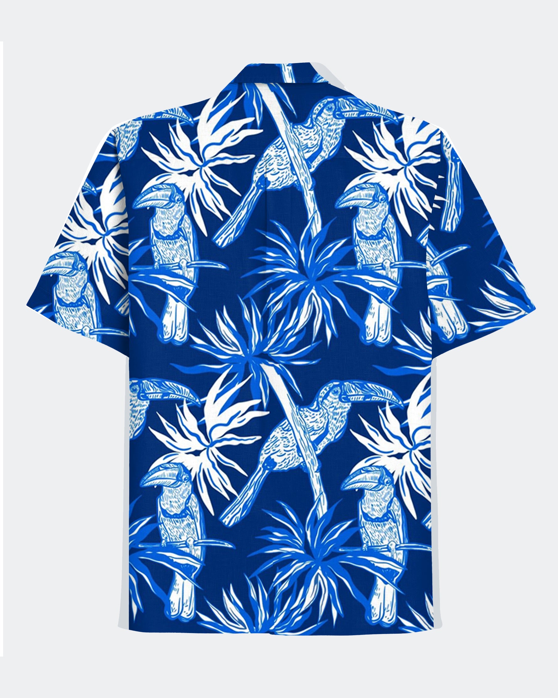 Hawaiian Casual Blue Flower And Bird Pattern Men's Plus Size Cuban Collar Short Sleeve Shirt