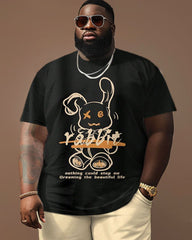 Big & Tall Guy's Street Casual Graffiti Rabbit Alphabet Print T-Shirt Shorts Set