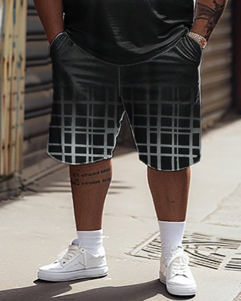 Men's Plus Size Gradient Line Print T-shirt Shorts Suit