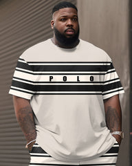 Striped Patchwork Letter Print T-Shirt Shorts Set Big & Tall Men's